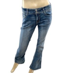 Wallflower - Medium Wash Blue Boot Cut Women's Jeans w/ rhinestone pockets- 3